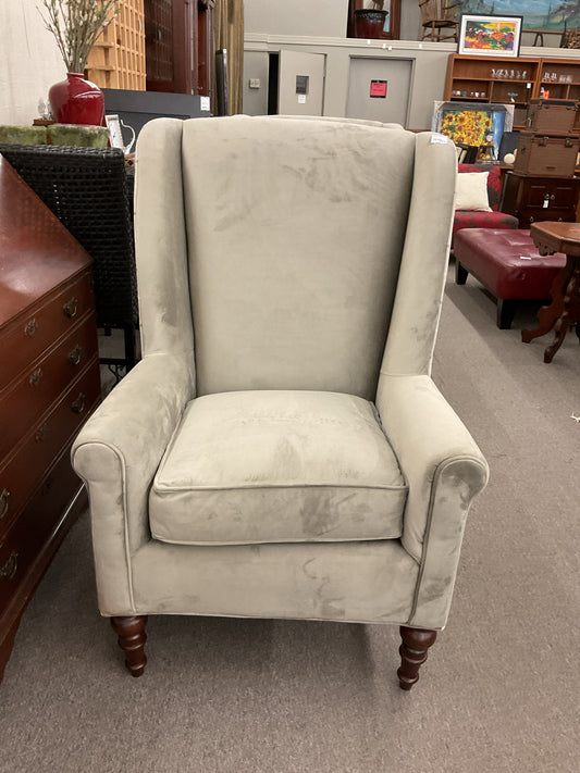 Two-tone Custom-made Wingback Chair Light Grey/Plaid Back