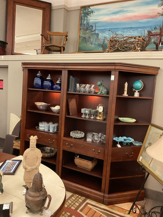 4-Piece Broyhill Cherry Executive Bookshelf 8'4"W, 6'4"H Lighted