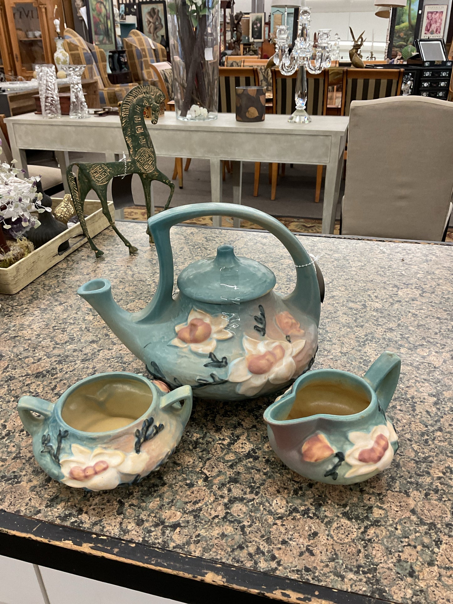 Roseville Pottery Tea Set Blue Magnolia Pattern