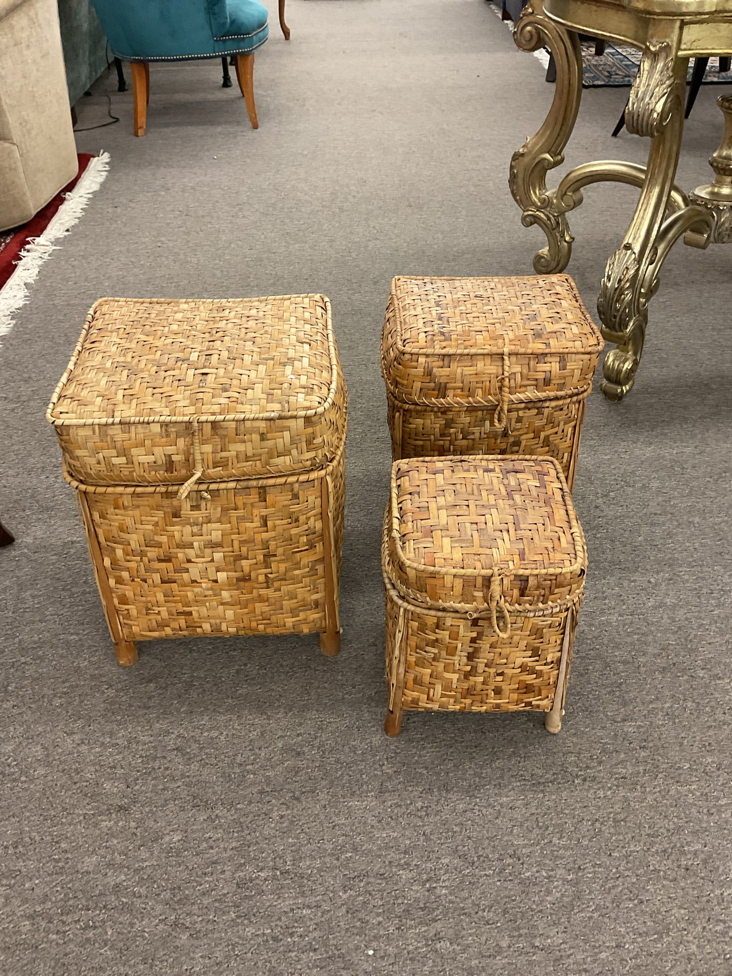 Set of 3 Nesting Weaved Straw Baskets