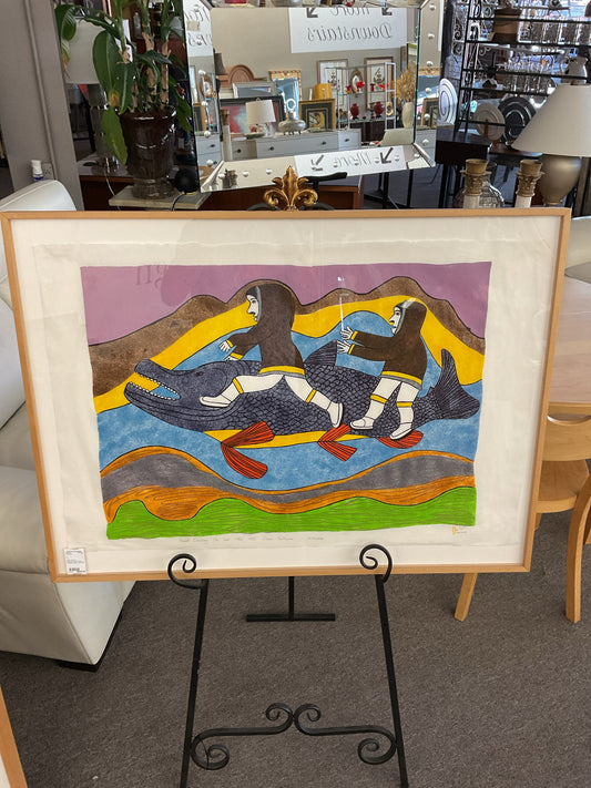 Simon Tookoome 1934-2010 "Kiviak Crossing the Sea' 32/50 Signed 1982 25x37