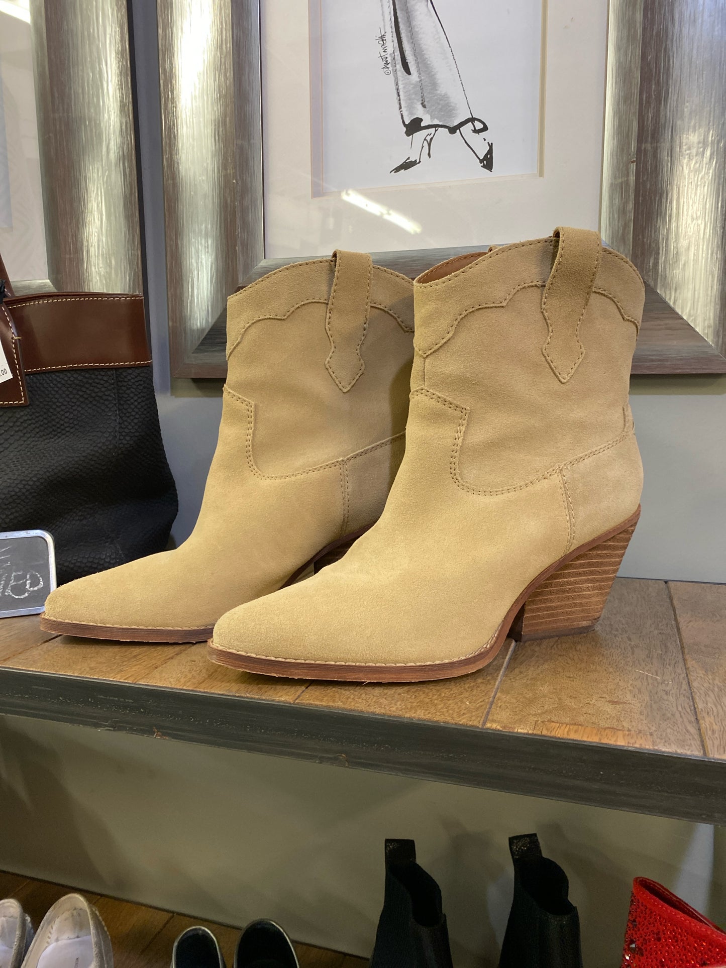 Zodiac Tan Suede Short Cowboy Boot Size 10