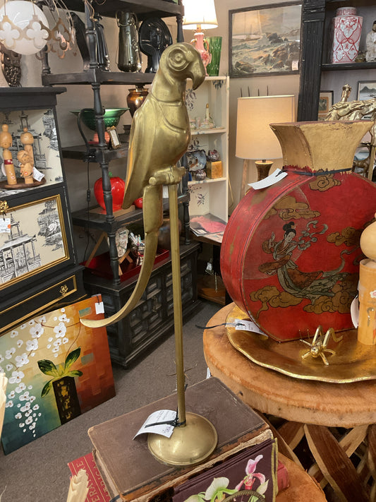 Vintage Brass Parrot on Perch