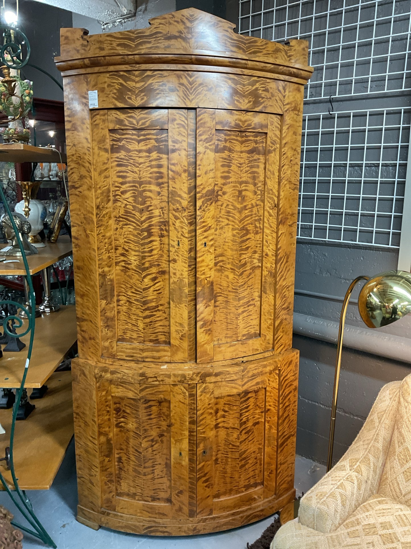 Antique Empire Swedish Blonde Birch Corner Cabinet