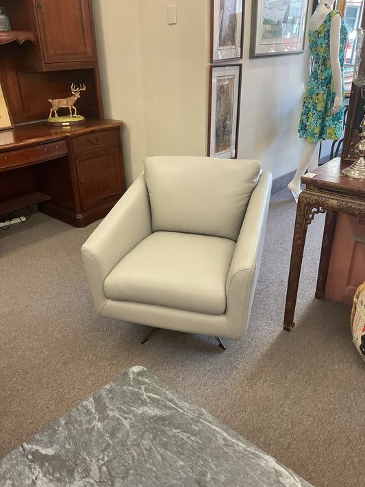 MCM Grey Leather Swivel Chair 28"W,33"Lx28"H
