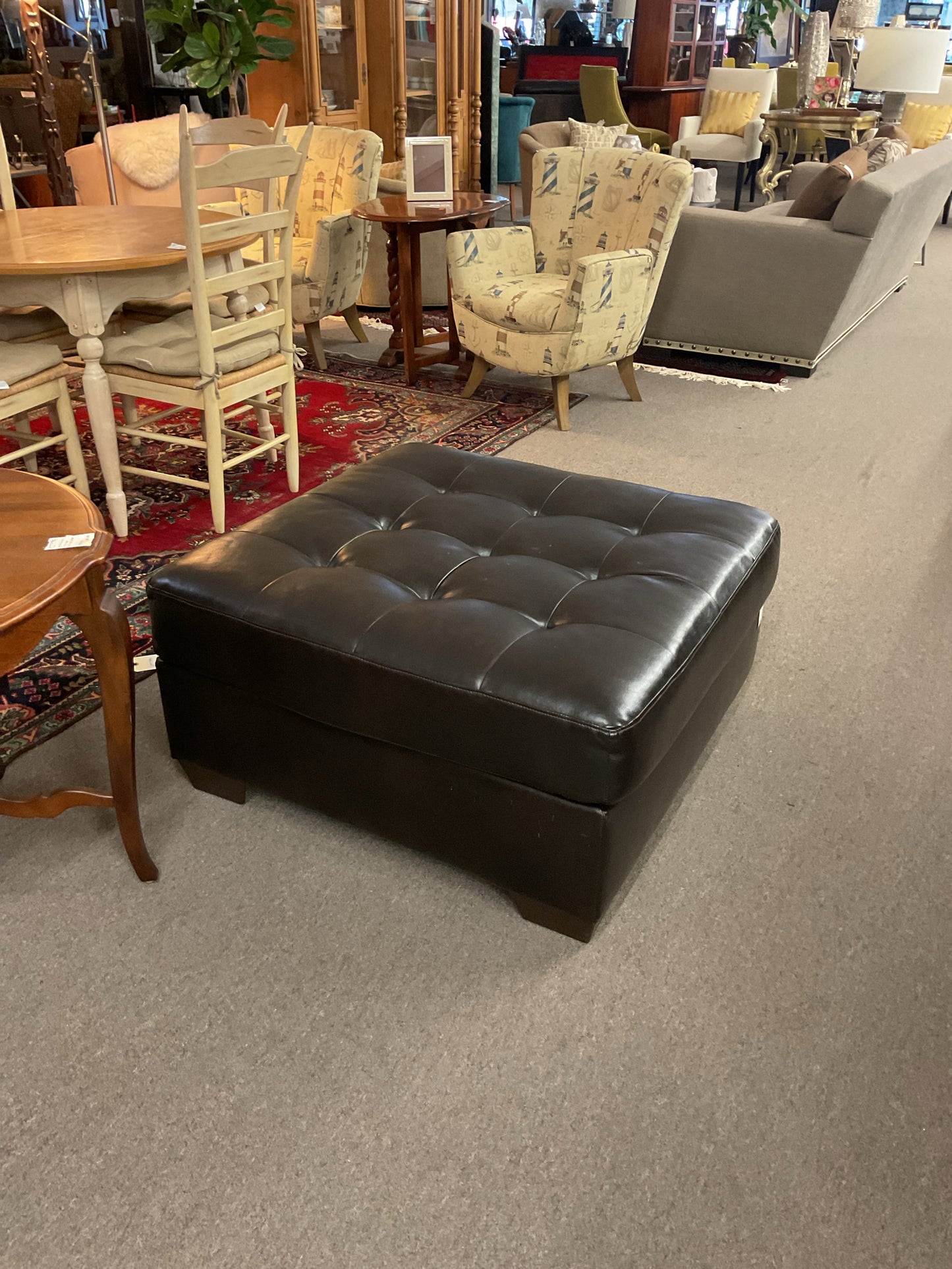 34x34 Dark Brown Leather Ottoman