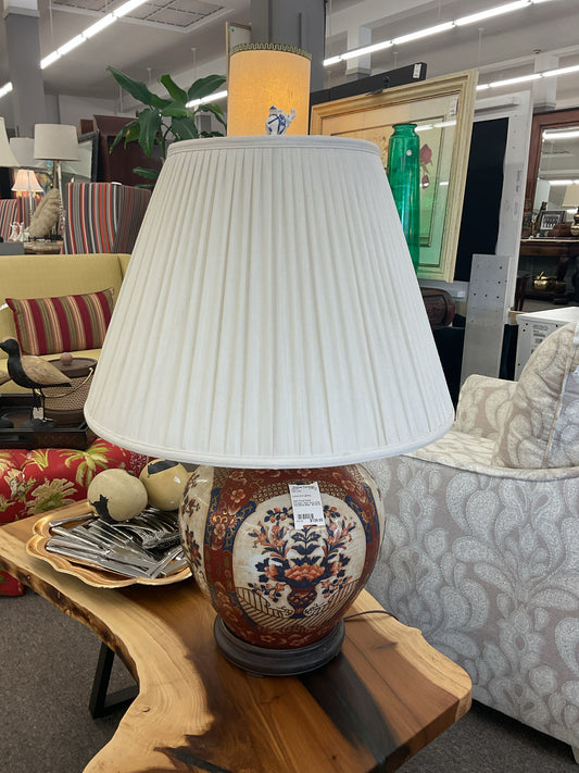 Sisan Floral Design Porcelain Table Lamp w/Silk Shade