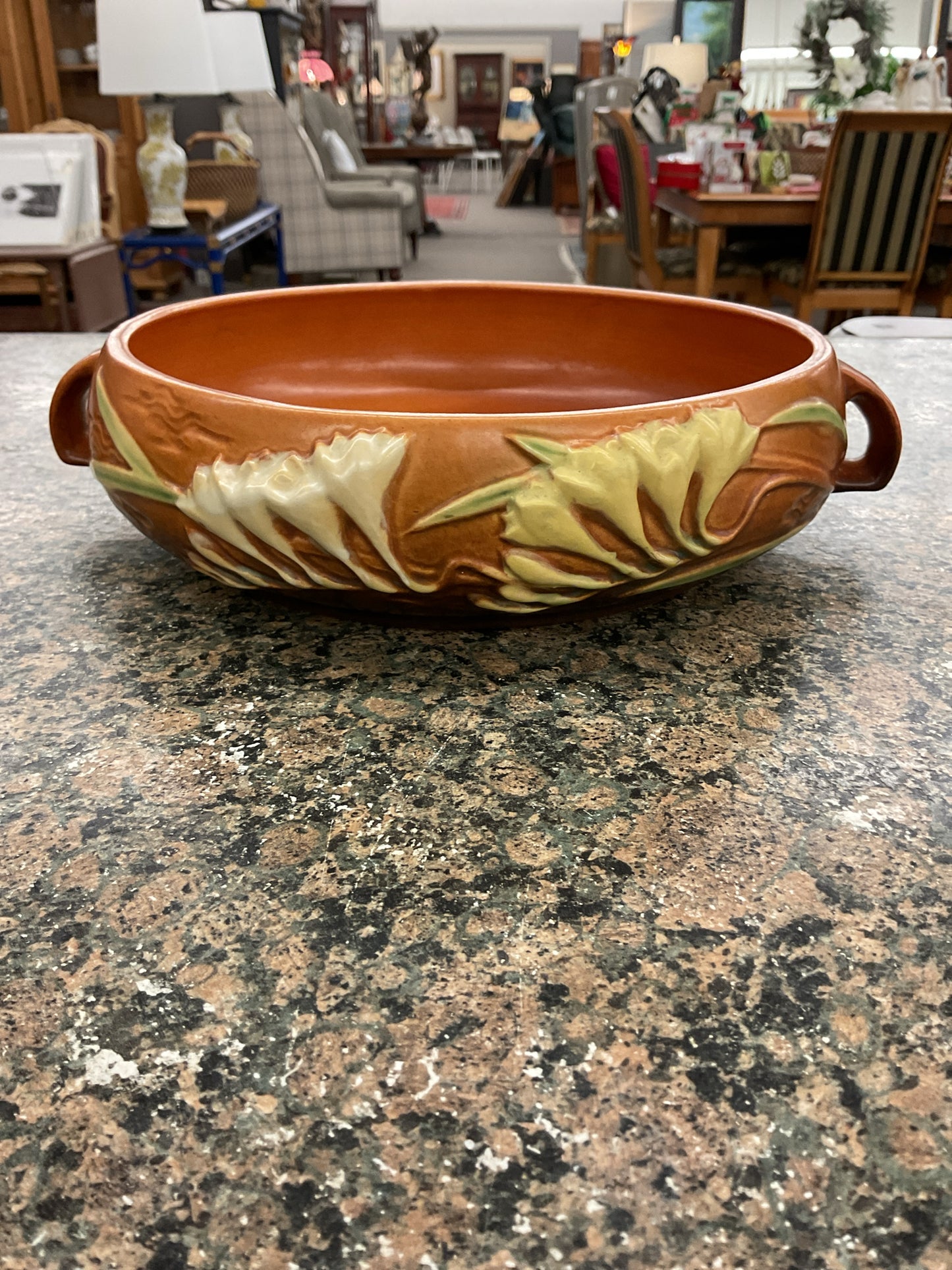 Roseville Freesia Tangerine Handled Bowl 11"
