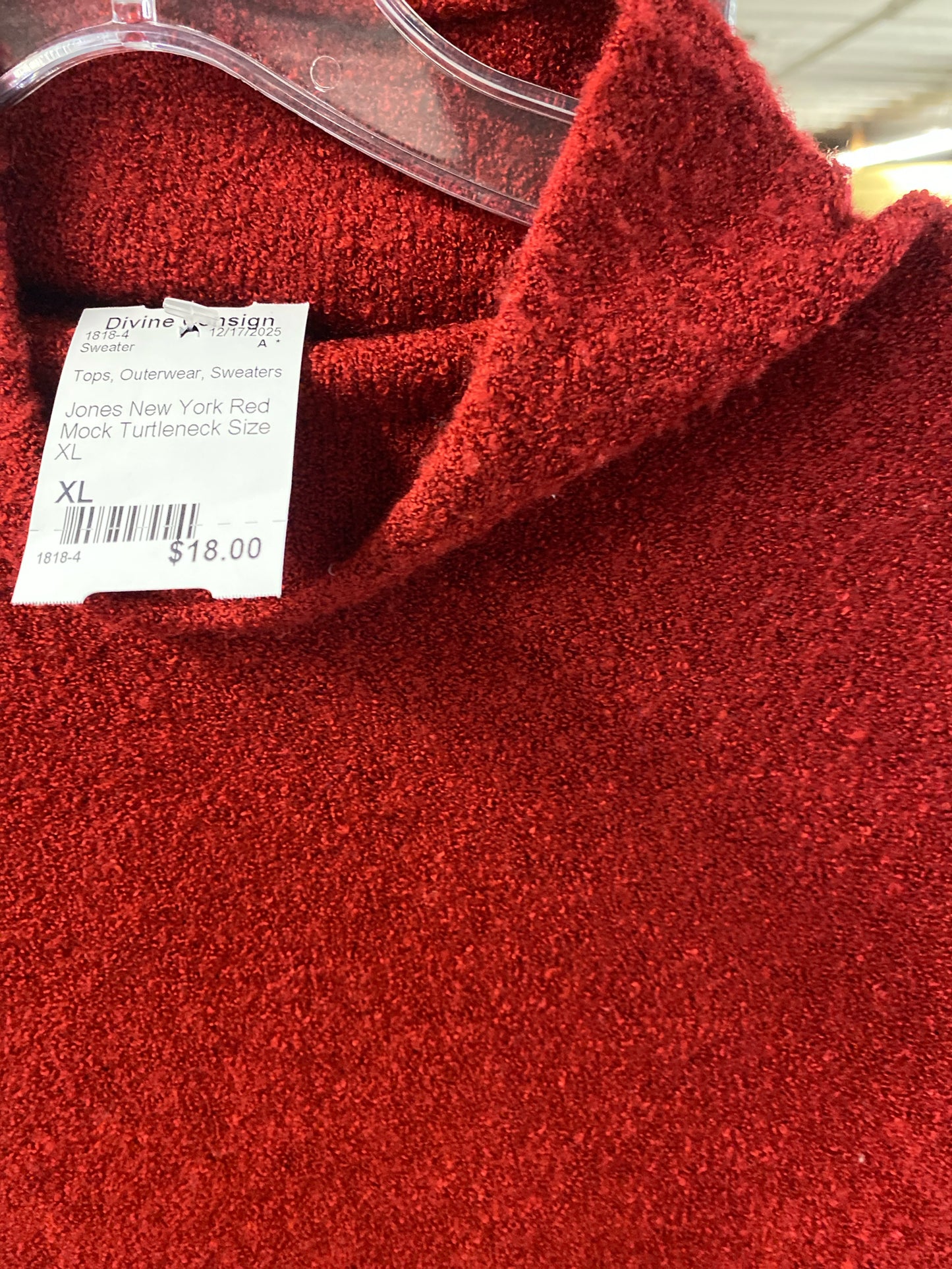 Jones New York Red Mock Turtleneck Size XL