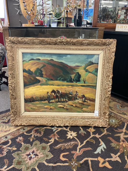 Oil Painting "Harvest at Cote d'Azur" Porst Impressionist Period Signed