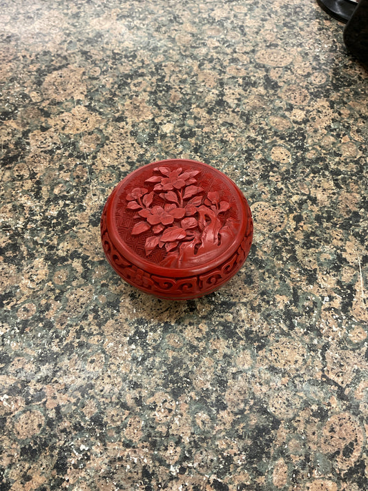 Vintage Red Cinnabar Trinket Box