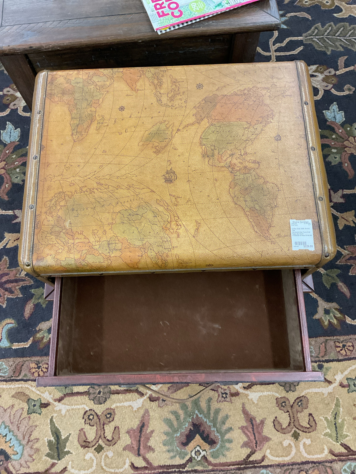 Old World Map Trunk End Table 25x18x24