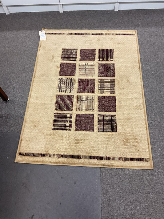 54x39 Area Rug Gold w/Burgandy Squares Design