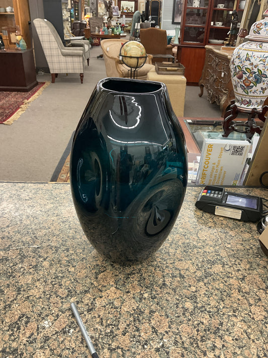 Teal Blenko Blown Glass Vase