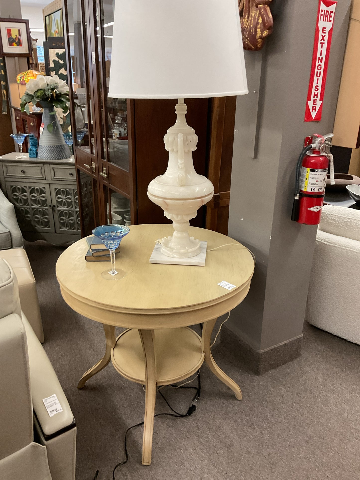 Round 2-Tier Cream Colored Entrance Table 33x33x29