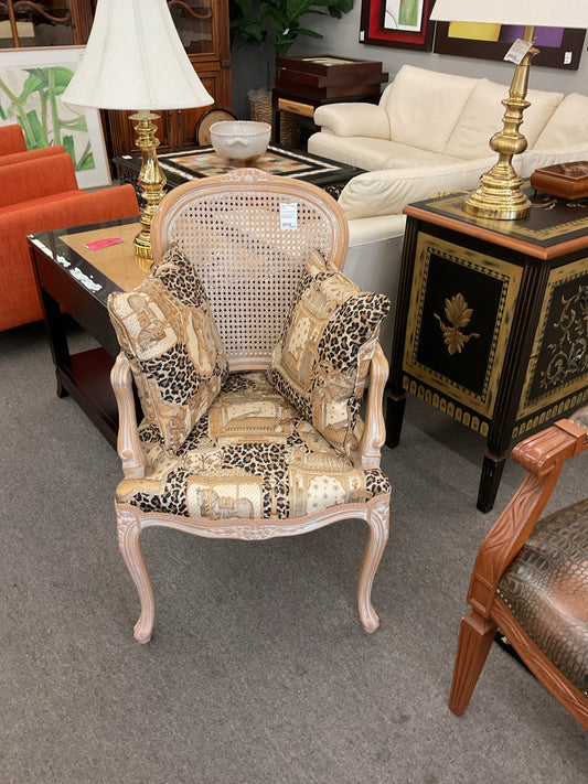 White-washed Cane-Back Side Chair w/2 Pillows