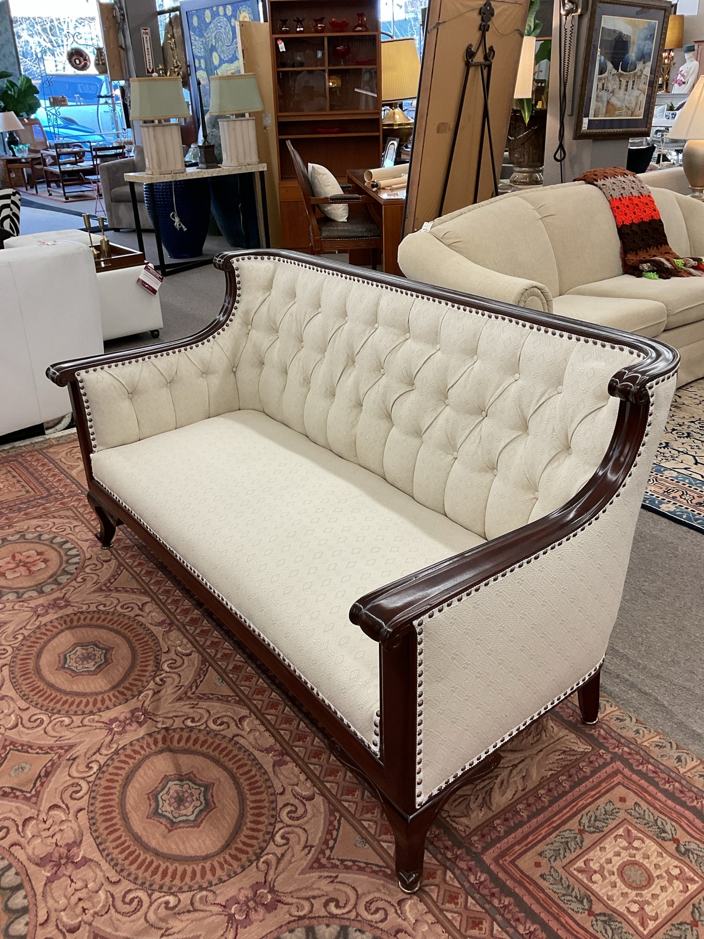 English Tufted Loveseat New Upholstery 62x30x34