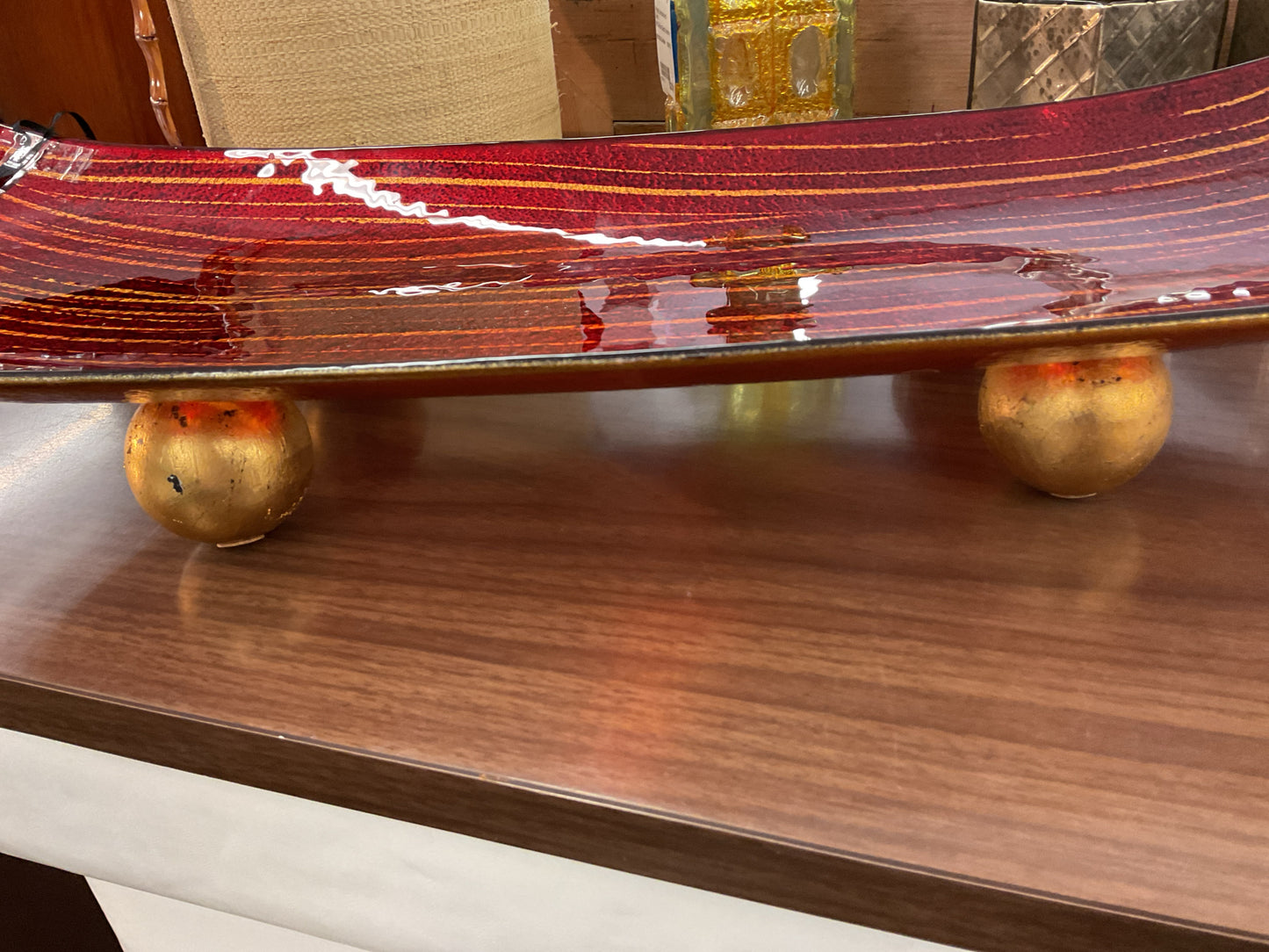 Decorative Plate Gold Red Ball Feet