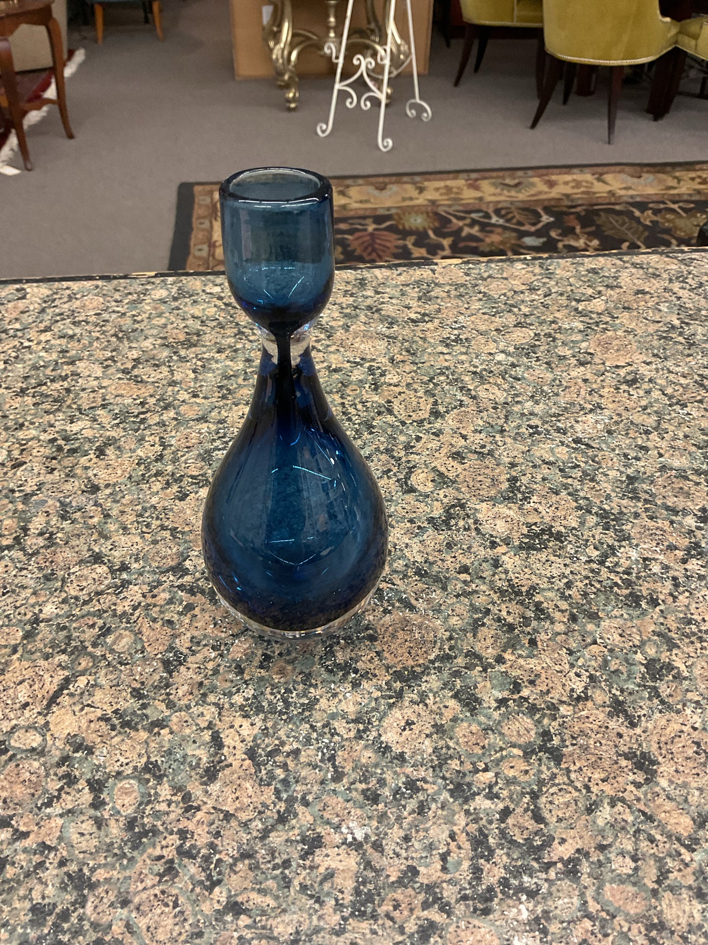 Hand-Blown Blue Glass Candleholder