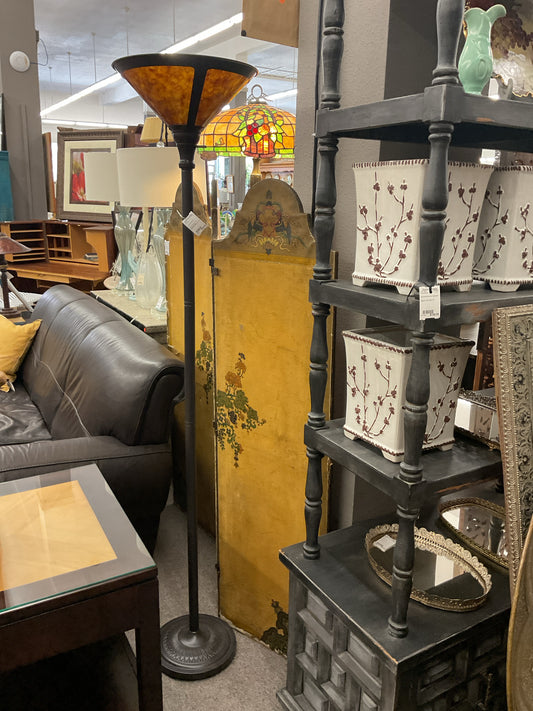 Floor Torchiere Lamp w/Amber Shade