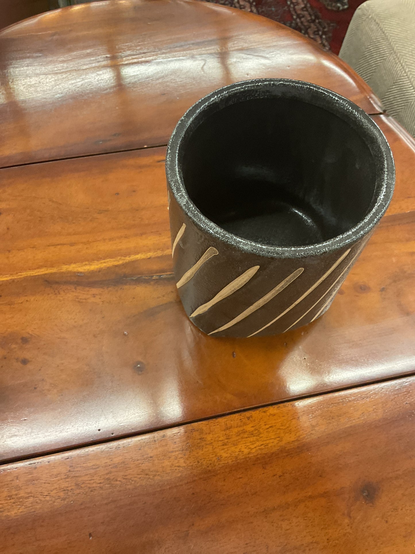 Small Black Planter w/Stripes