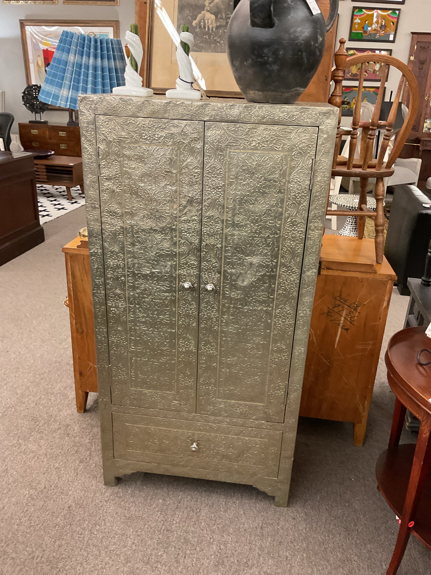 Metal Embossed Storage Cabinet w/Single Drawer 26x14x51