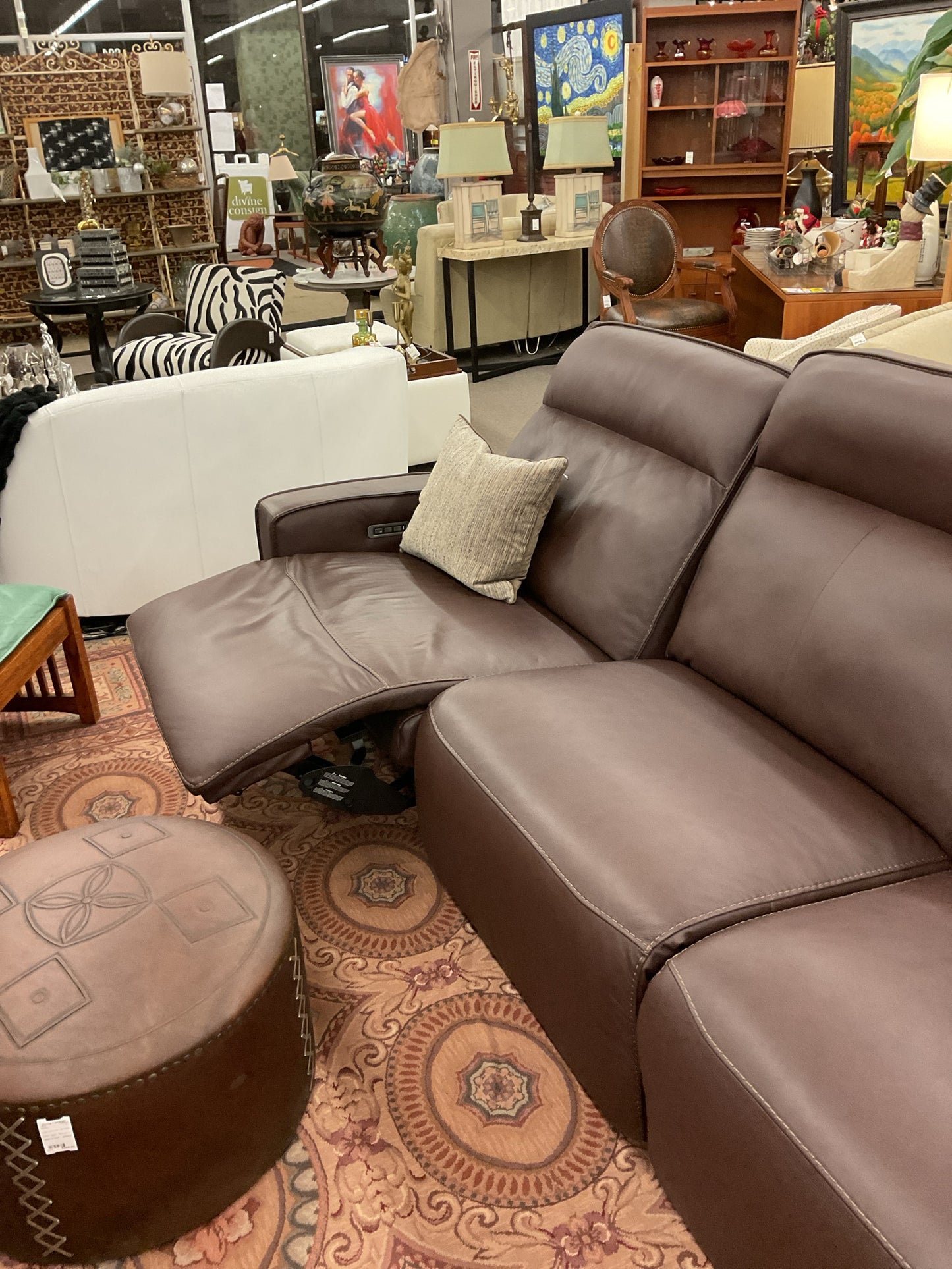 Motorized Reclining Brown Leather Sofa From Macy's 108"L,39"D,39"H