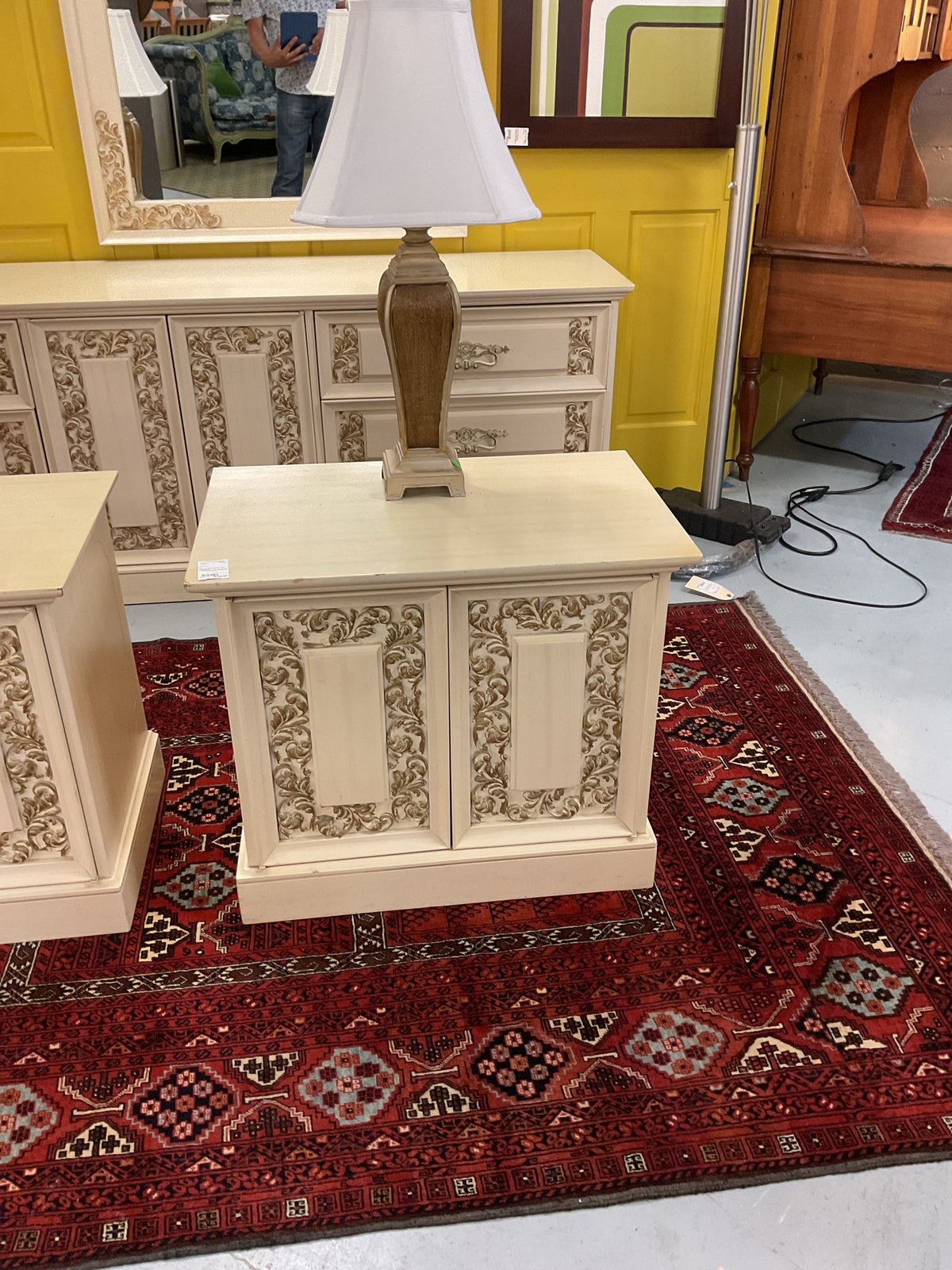 Mid Century White & Gold Nightstand