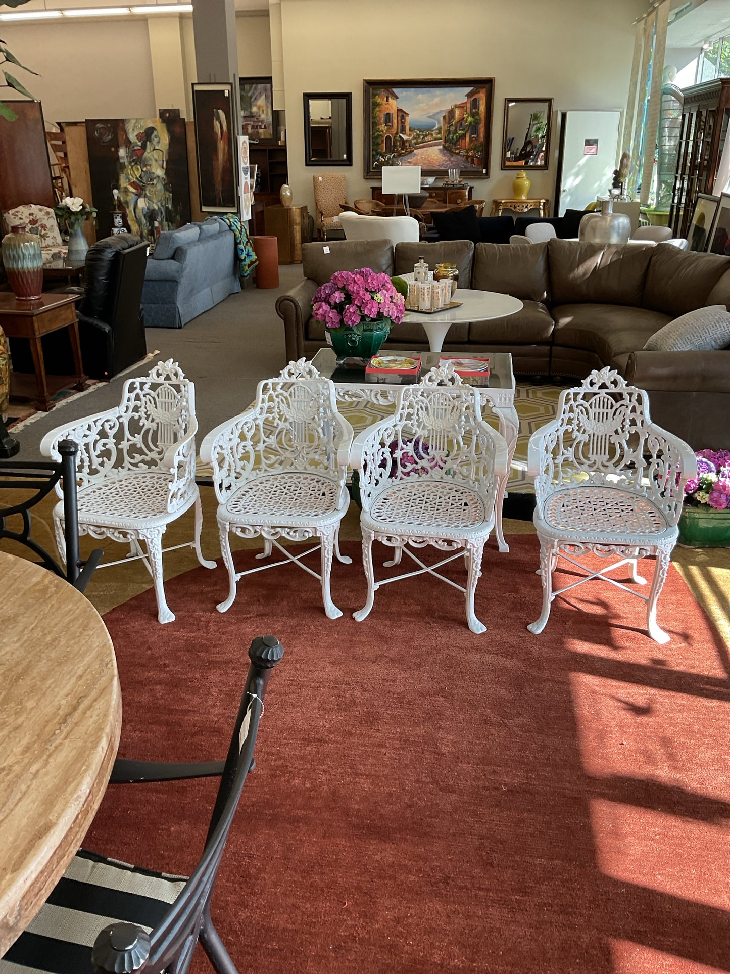 SET OF 4 Cast Iron Garden Arm Chairs