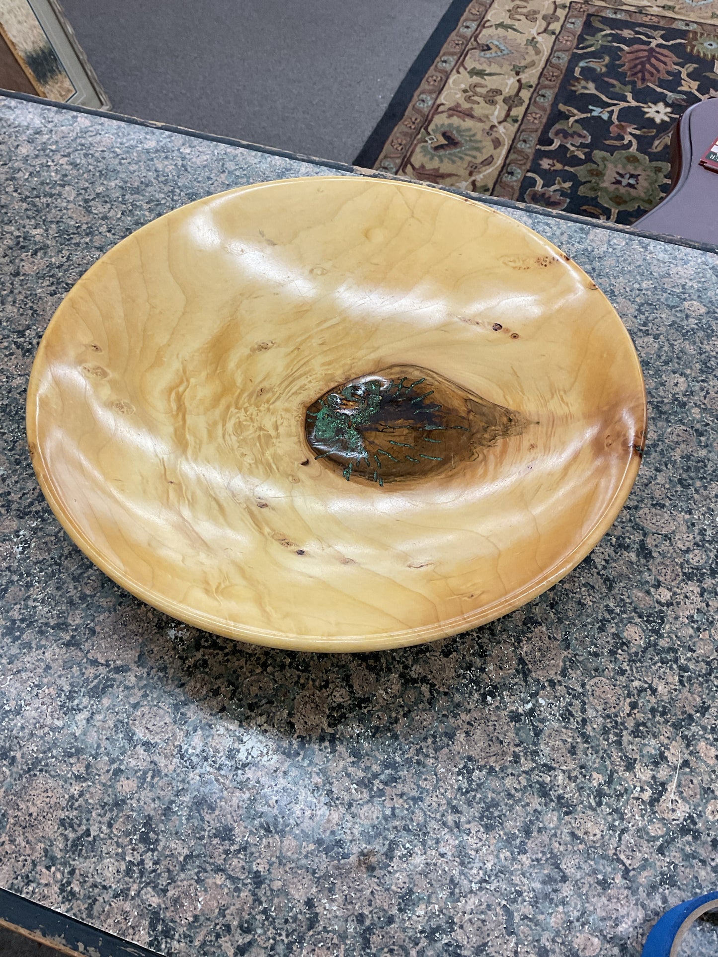Box Elder Carved Bowl w/Turquoise Inlay Signed
