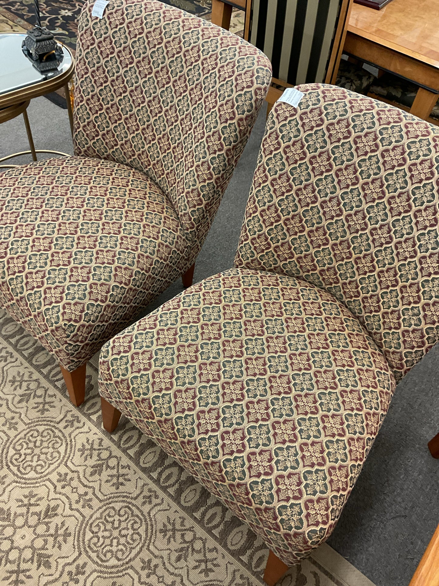 upholstered Armless Chair Maroon & Grey Design