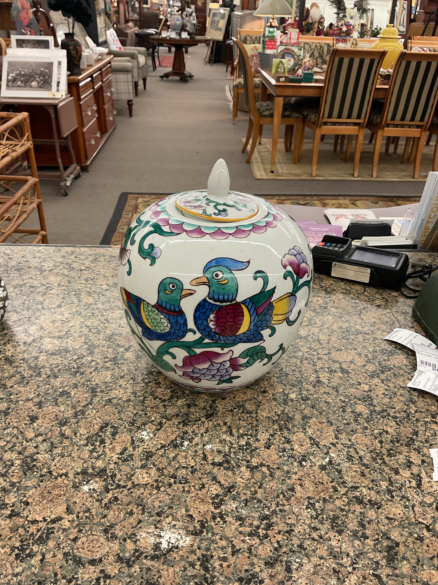 Vintage Hand-painted Ginger Jar w/Lid