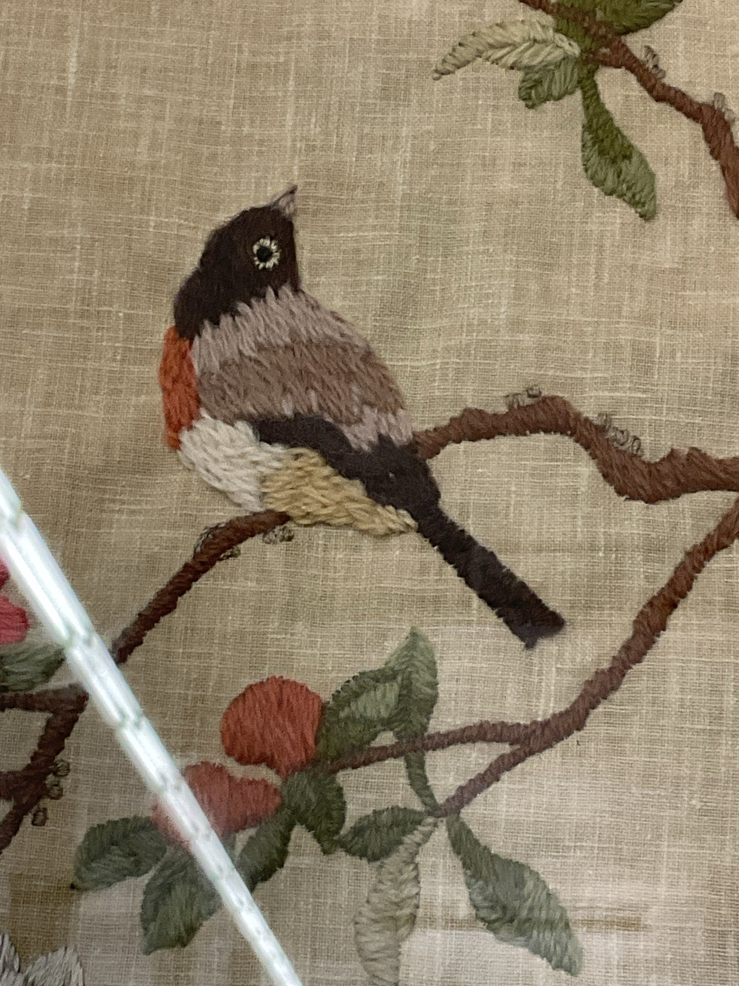 Framed Art Hand Stitched Bird on Branch