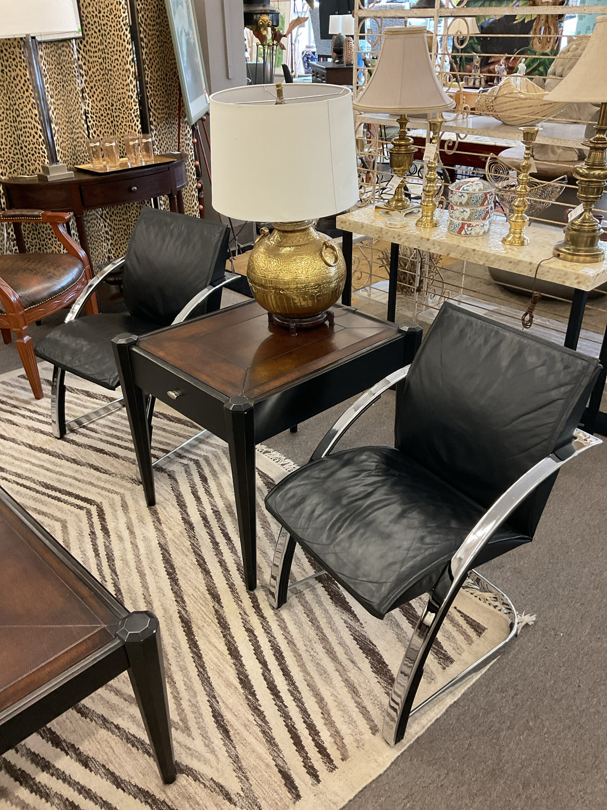 PAIR of Vintage Girsberger Black Leather & Chrome Chairs