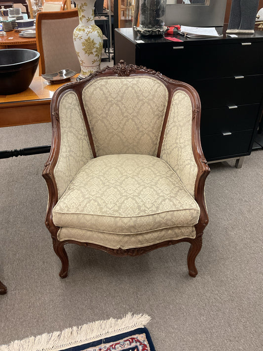 Wood Trim / Damask Upholstered Broyhill Chair