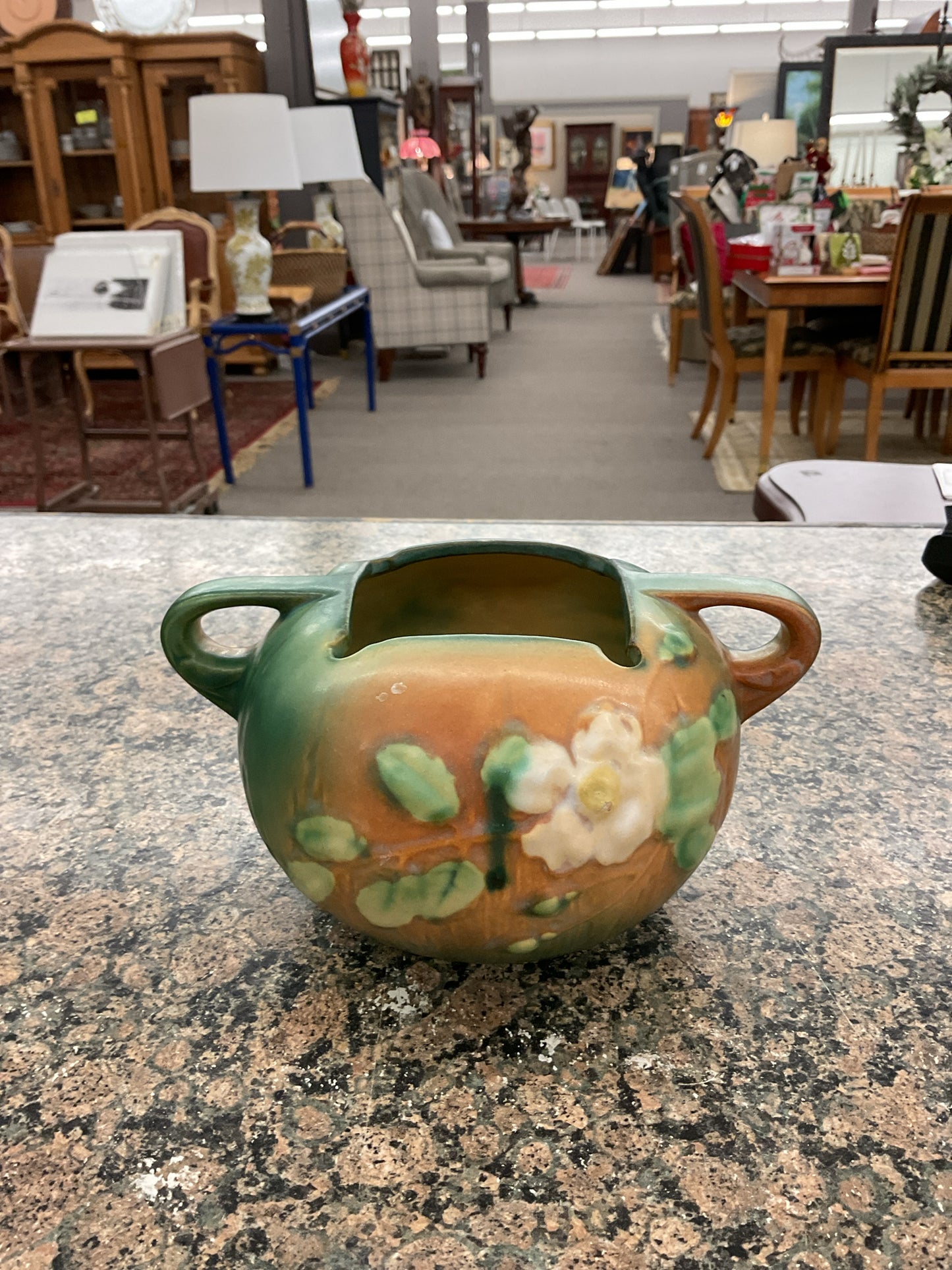 Roseville White Rose Double Handled Vase