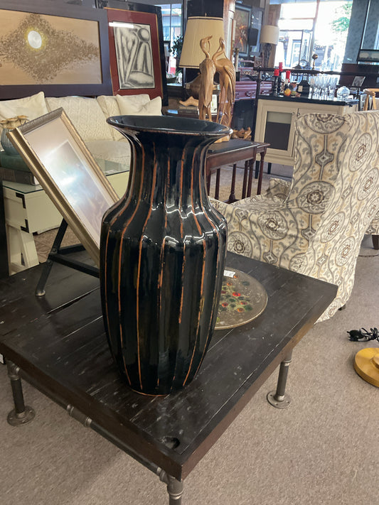 24" Black Ceramic Vase w/Ribbed Design