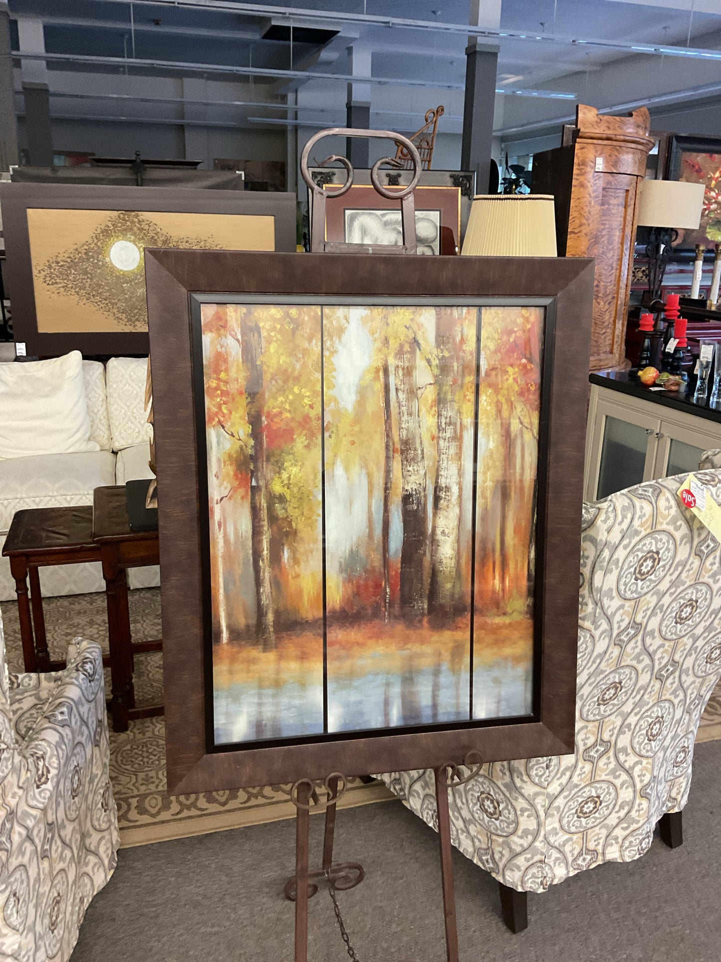 Framed Print Trees w/Fall Leaves 27x33"