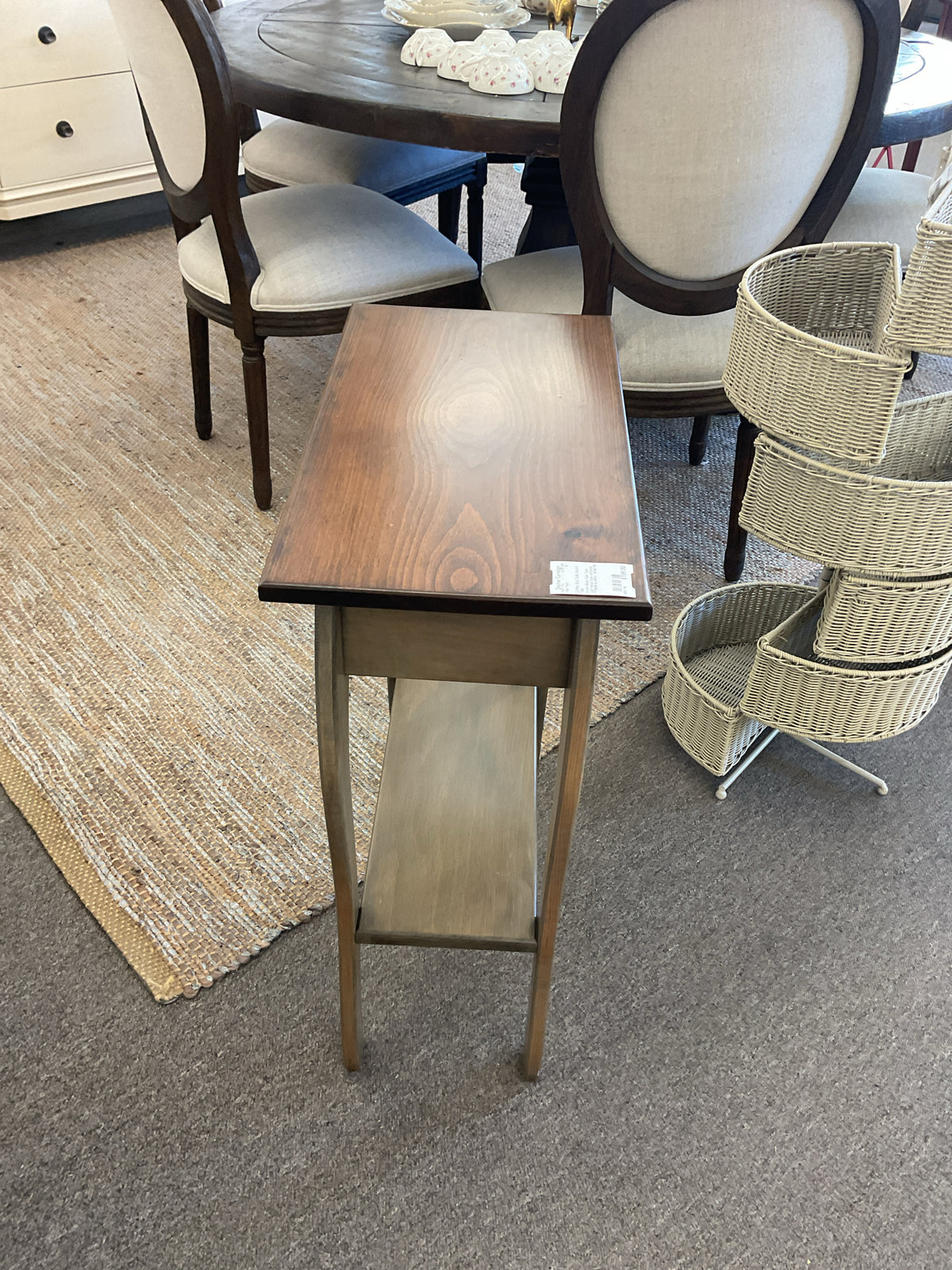 Amish-Made Side Table Light Wood Base w/Darker Top
