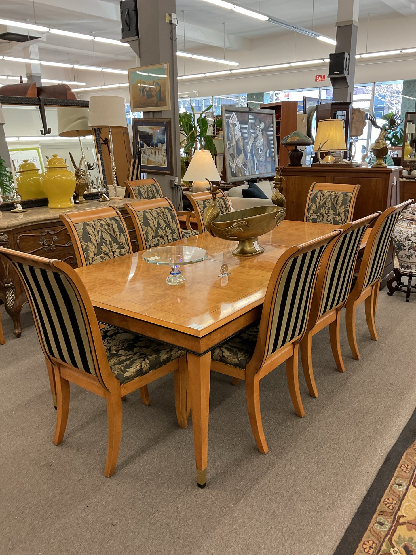 Dining Suite, Table + 10 Upholstered Chairs, Table 70"L,46"W,30"H + 2, 22" Leave