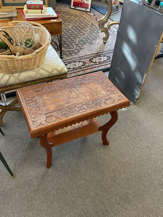 Carved End Table w/Elephant Design