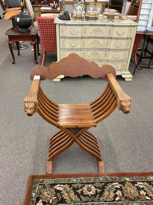 Savonarola Throne Carved Lion Heads Scissor Folding Chair