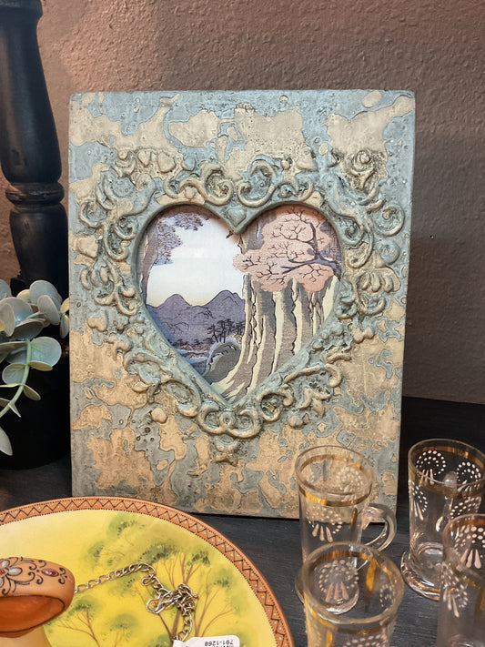 Frame Rustic Heart Blue Tan