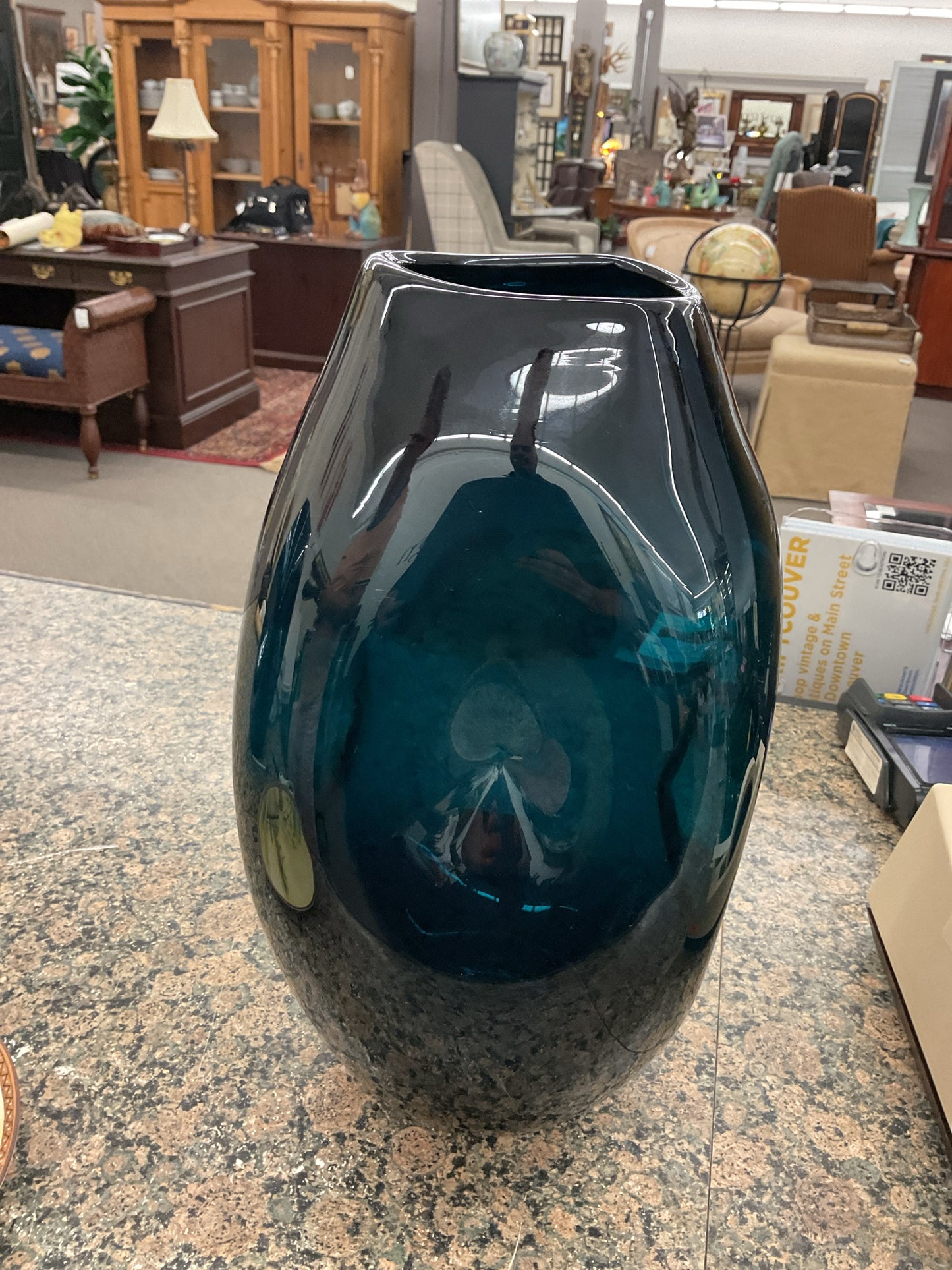 Teal Blenko Blown Glass Vase