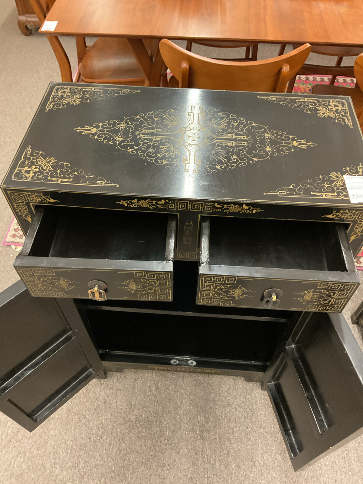 Jinlong Chinoiserie Black Lacquer 36"H,12"D,24"L
