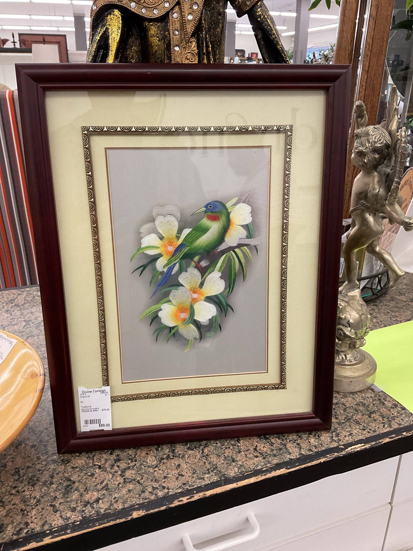 Traditional Hand-Embroidery Vietnamese Hand-Stich Art Bird & Flowers