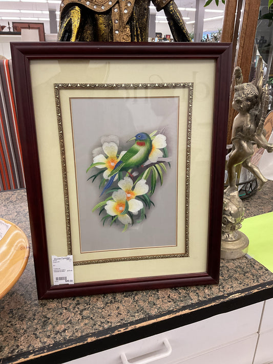 Traditional Hand-Embroidery Vietnamese Hand-Stich Art Bird & Flowers