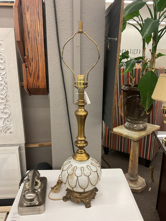 Mid Century White Glass w/Gold Design Table Lamp