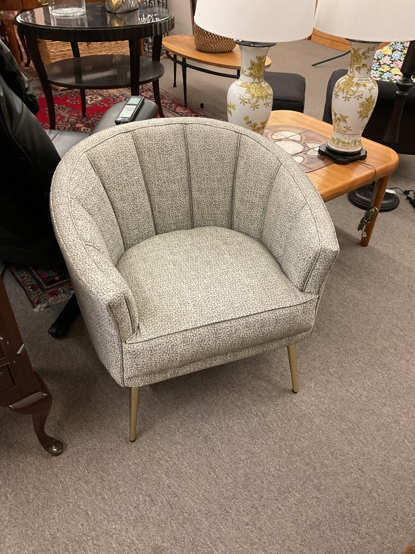 Chanel Back Side Chair White Upholstery w/Gold Pin Legs