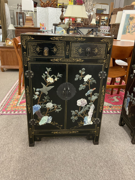 Jinlong Chinoiserie Black Lacquer 36"H,12"D,24"L